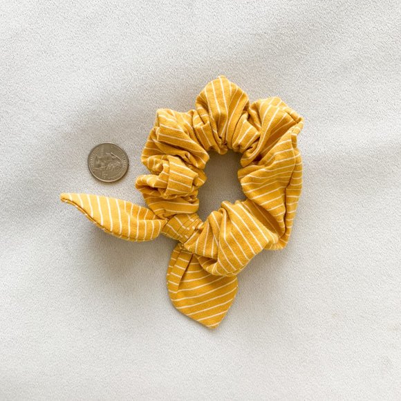 Yellow Striped Bow Scrunchie - Picture 2 of 3